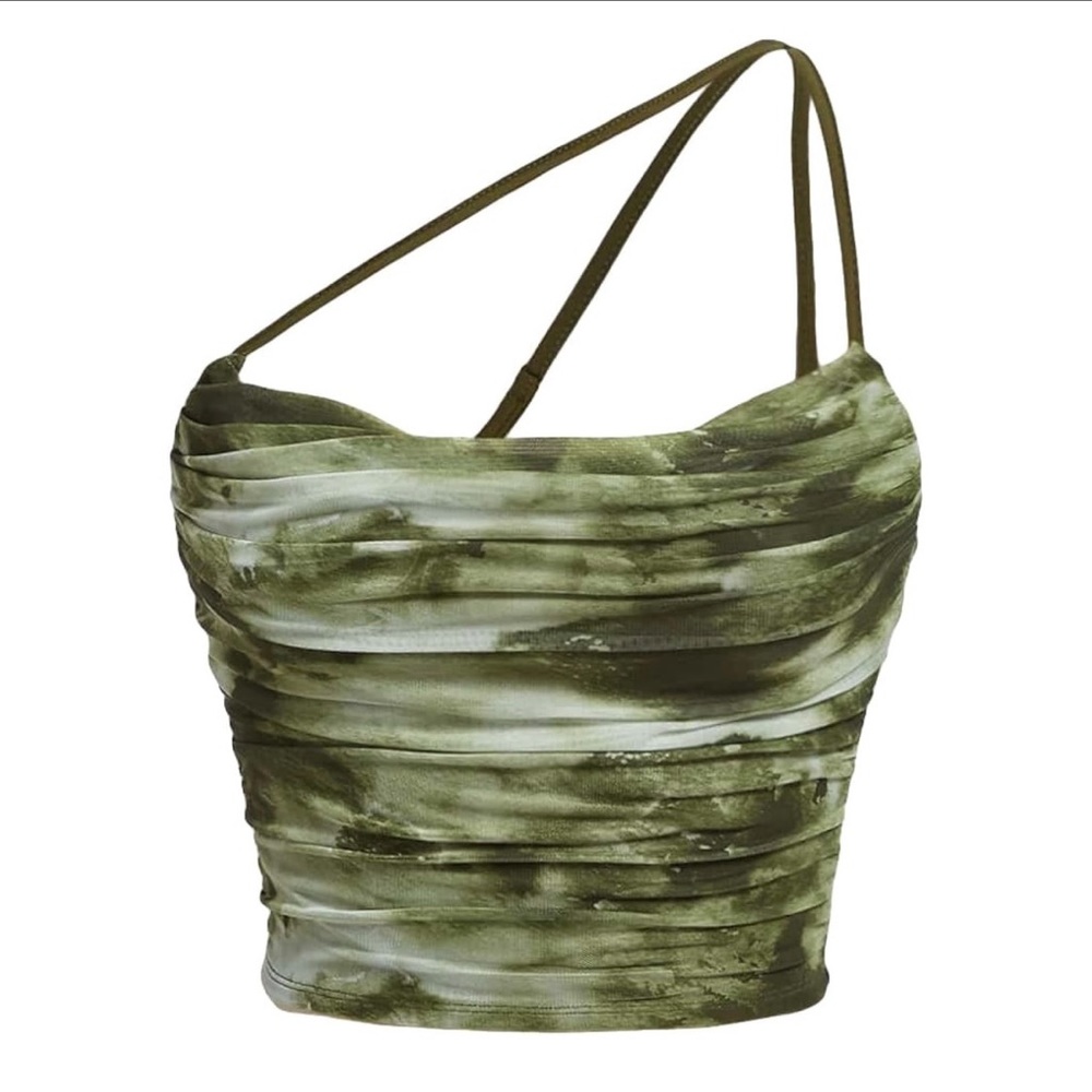 Green Tie Dye One Shoulder Top